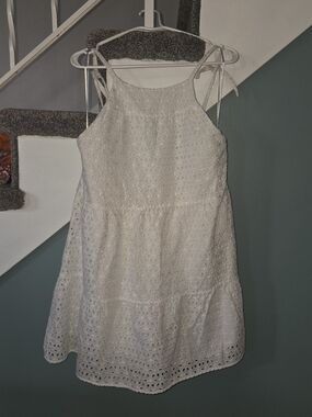 Zara White Eyelet Mini Dress with Tie Straps